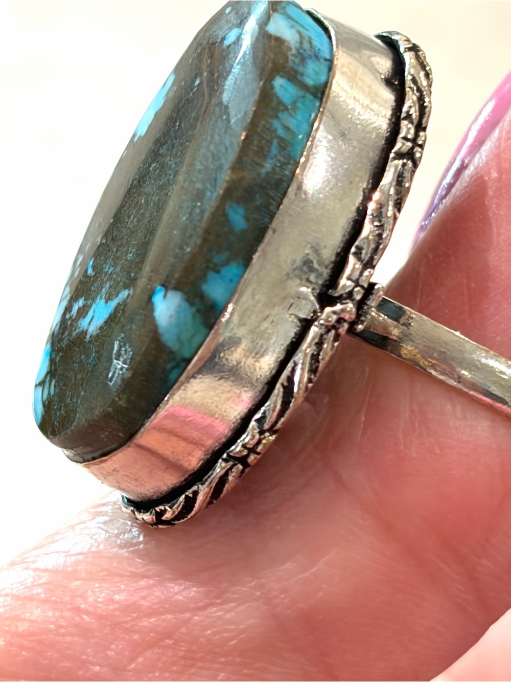 Vtg Sterling Silver Bisbee Turquoise Statement Ring Size 7.25 Hallmarked 12g